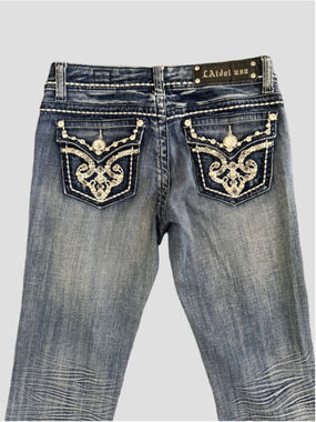 Women's LA Idol USA Boot Cut Jeans Juniors 7 Blue White
